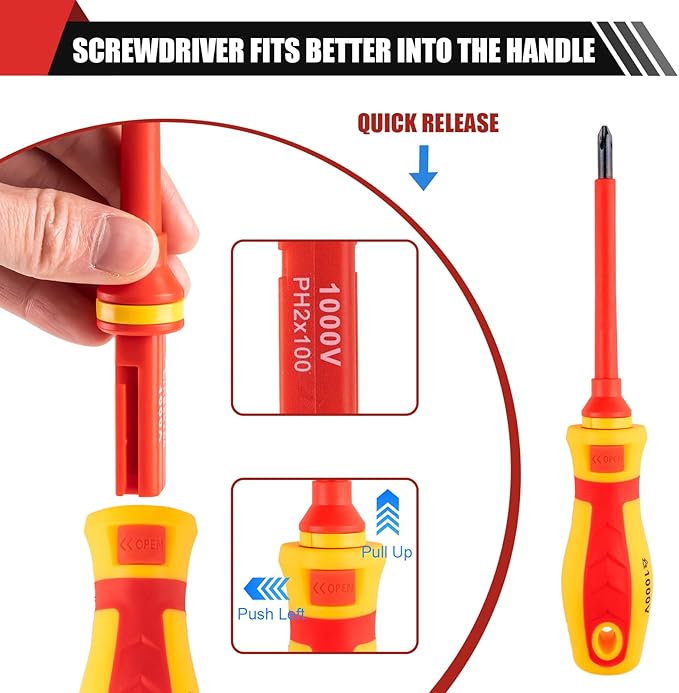 13PCS 1000V Insulated Screwdriver Set, S2 Steel, Magnetic Tips, PP + TPR Grip, GPSR Certified for Electrician Tools & Industrial Use