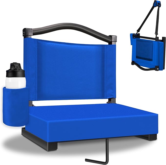 Fragess Bleacher seat, Stadium Seats with Back Support and Thick Cushion, Bleacher Chairs with Shoulder Strap and Side Pocket, Stadium Seat for Bleachers, Perfect for Sports Events(Blue)