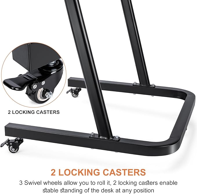 CXWXC Indoor Cycling Desk - Adjustable Height Bike Deak Laptop Stand Non-Slip Surface - Portable Bike Trainer Fitness Desk with Lockable Wheels