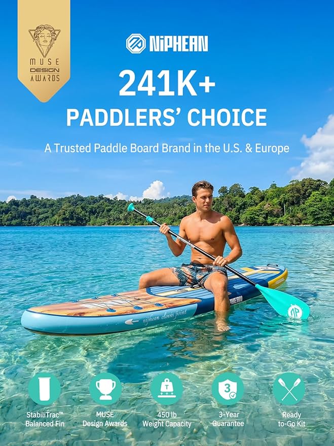 Niphean Inflatable Stand Up Paddle Board with SUP Accessories, Anti-Slip EVA Deck, 10’6’’ Inflatable Paddle Boards for Adults & Youth of All Skill Levels