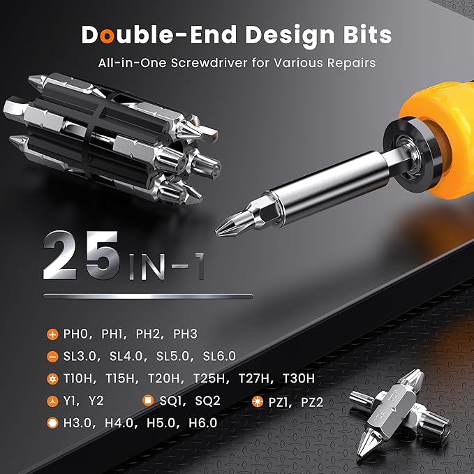Jorest 25 in 1 Multibit Screwdriver Set, Magnetic Multitool Screwdriver Tool All in One, Portable Tool Kit for Daily Repairs, Screwdriver with Torx, Flat Head, Phillips, Hex, Square