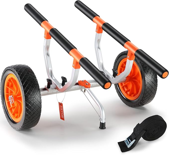 VEVOR Kayak Cart, Heavy Duty 450 LBS Load Capacity Kayak Trailer, Detachable Canoe Trolley Cart with Adjustable Width & Nonslip Support Foot, 12'' Solid Tires for Kayaks Canoes Float Mats Paddleboards