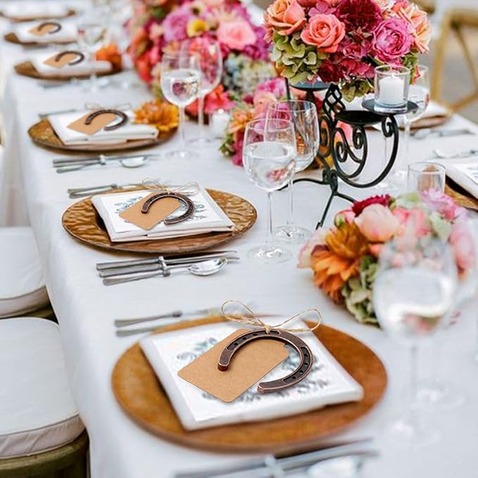 OurWarm 10pcs Good Lucky Horseshoe Wedding Favors with Kraft Tags Rustic Horseshoe Gifts for Vintage Wedding Party Decorations