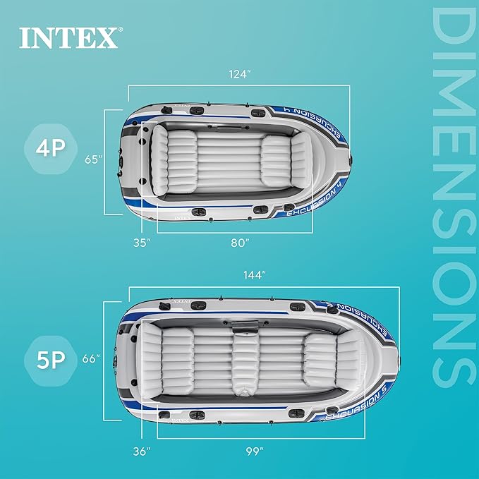INTEX 68325EP エクスカーション5 インフレータブルボートセット：デラックス54インチボートオールと高出力ポンプ付属 - 背もたれ付き調節可能シート - 釣り竿ホルダー - 5人用 - 耐荷重1320ポンド