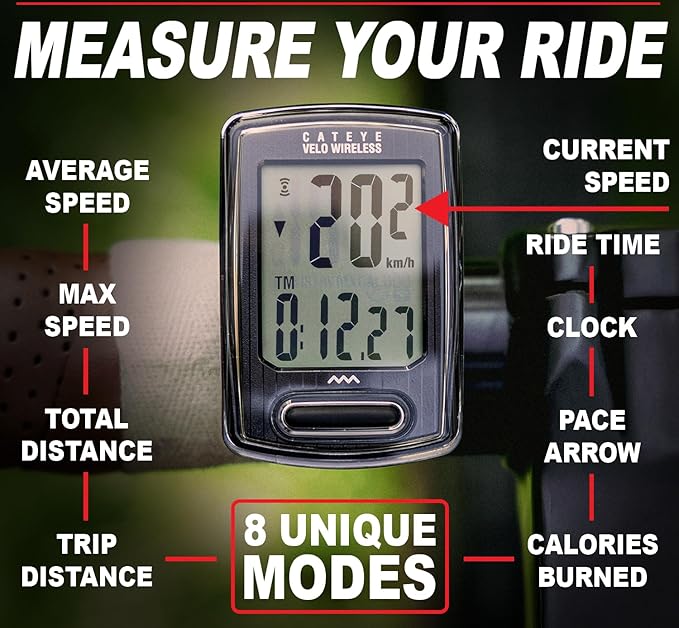 CATEYE Velo Wireless Bike Computer – Analog Wireless Cyclocomputer, Speedometer & Odometer, Calorie Tracking, Zip-Tie Mount, Auto Start/Stop, Programmable Odometer, Easy Setup for All Bikes