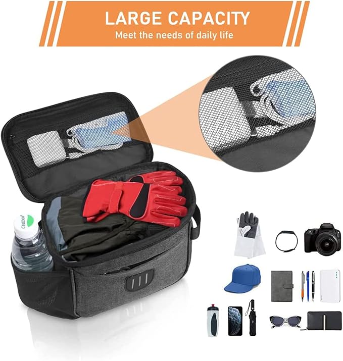 Bike Handlebar Bag Bicycle Front Bag Shoulder Bag Storage Bag with Shoulder Strap for Road Mountain Bike Cycling Travel -Grey