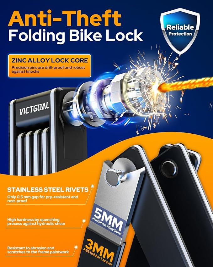 VICTGOAL Folding Bike Lock for Airtag Bike Mount Hidden, Heavy Duty Bike Locks with Keys, Foldable Bike Lock with Mount Anti-Theft Tracker Case for Bicycle Ebike Scooter (Black)