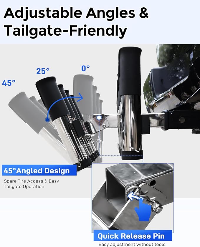 Adjustable Fishing Rod Holder for Truck 2" Hitch Receivers – Holds 6-10 Rods, 3 Angles, Quick Release, Anti-Shake Elastic Straps, Stainless Steel Fishing Pole Holder for Truck