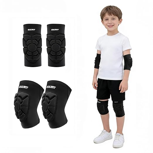 EULANT Soft Elbow Pads and Knee Pads for Kids Basketball Soccer,Breathable & Lightweight Compression Elbow and Knee Pad Guards,Sports Gear for Baseball Football Volleyball Wrestling Cycling(Small)