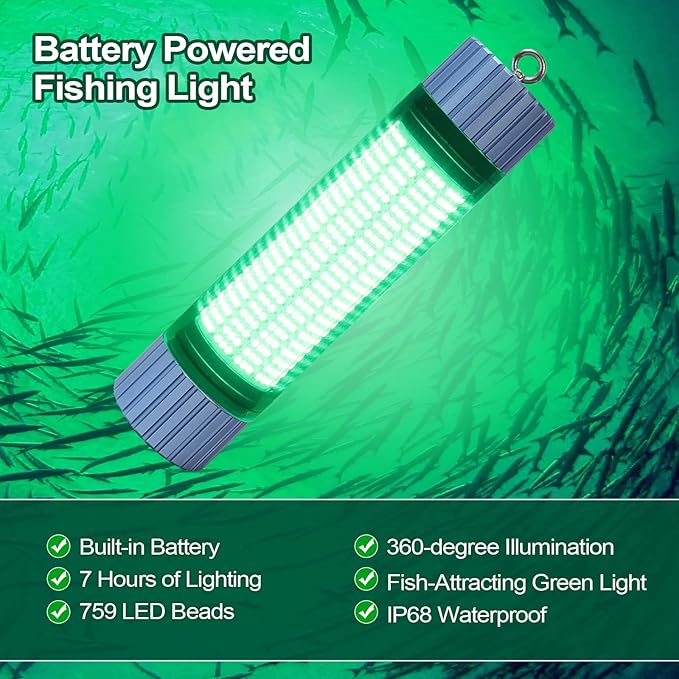 集魚灯 電池式 DGLUYUDV 10000ルーメン 12.6V 7時間防水 LEDグリーンライト ドック・ボート用 スヌーク、バス、クラッピー、ストライパー、ベイト、ナマズなどに対応