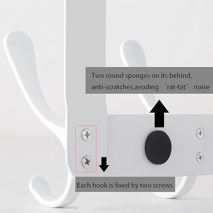 WEBI Over The Door Hook 5 Coat Hooks,Over The Door Towel Rack,Door Hanger Coat Rack Towel Hanger for Hanging Coats,Clothes,Bathroom,White,2 Packs