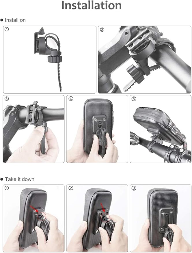 ROTTO Bike Phone Mount Bicycle Cell Phone Holder Handlebar Bag Anti-shake Waterproof with 360° Rotation Three Sizes