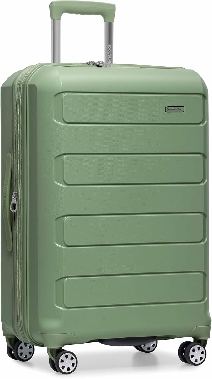 Traveler's Choice Pagosa ハードシェル 拡張可能荷物 スピナーホイール付き、グリーン、30インチ 大型