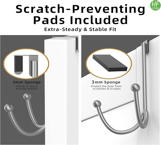 HFHOME 2Packs Over The Door Double Hanger Hooks, Metal Twin Hooks Organizer for Hanging Coats, Hats, Robes, Towels- Silver
