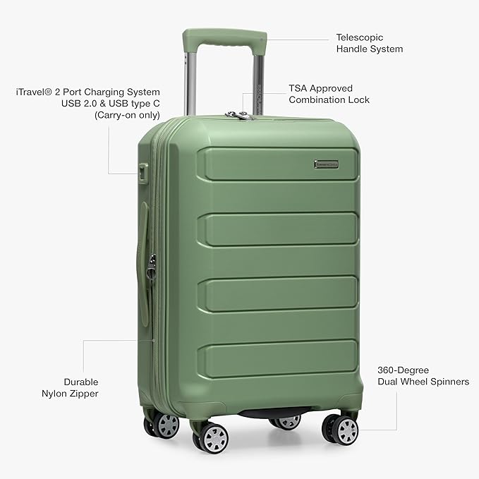 Traveler's Choice Pagosa ハードシェル 拡張可能荷物 スピナーホイール付き、グリーン、30インチ 大型