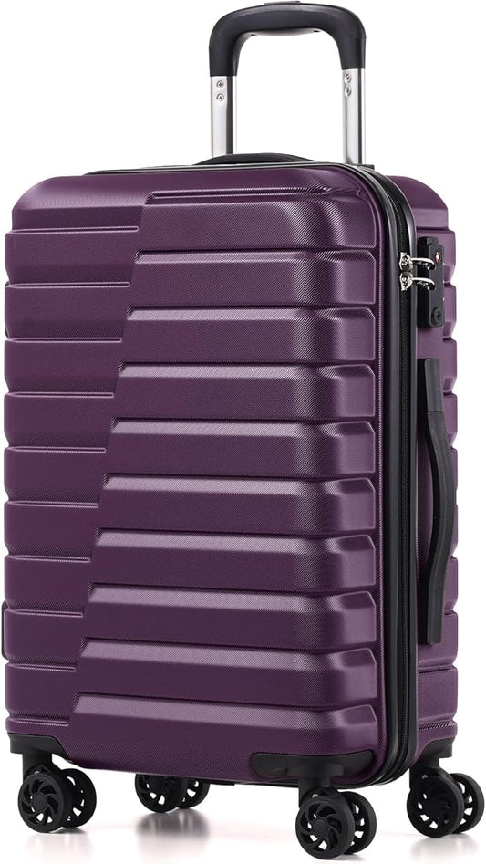 Coolife 20-Inch Small Carry on Hardside PC+ABS Spinner TSA Lock Telescopic Luggage Handle（20in-purple）