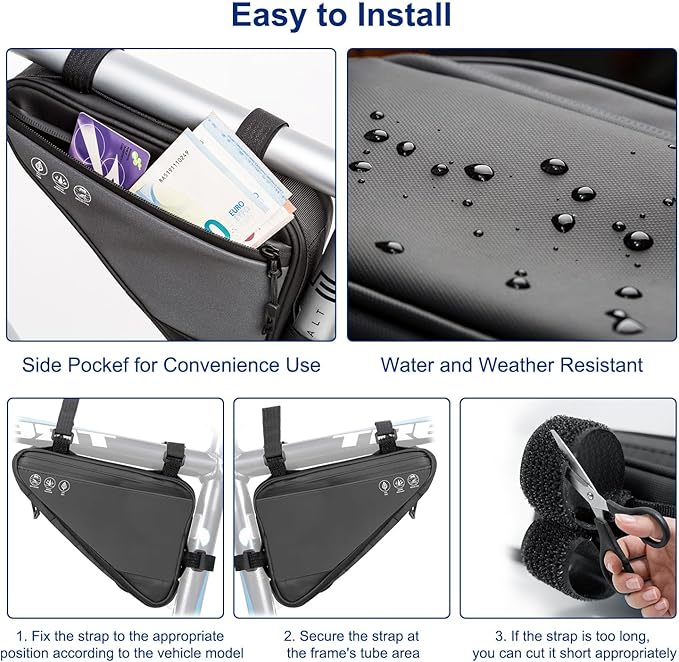 2L Bike Frame Storage Bag with Water Resistant Reflective ,Bike Tire Repair Tool Kit,Mini Bike Pump,16 in 1 Multitool & Bicycle Tyre Lever Patch Repair Tool Accessories Set for Mountain Road Bike, MTB