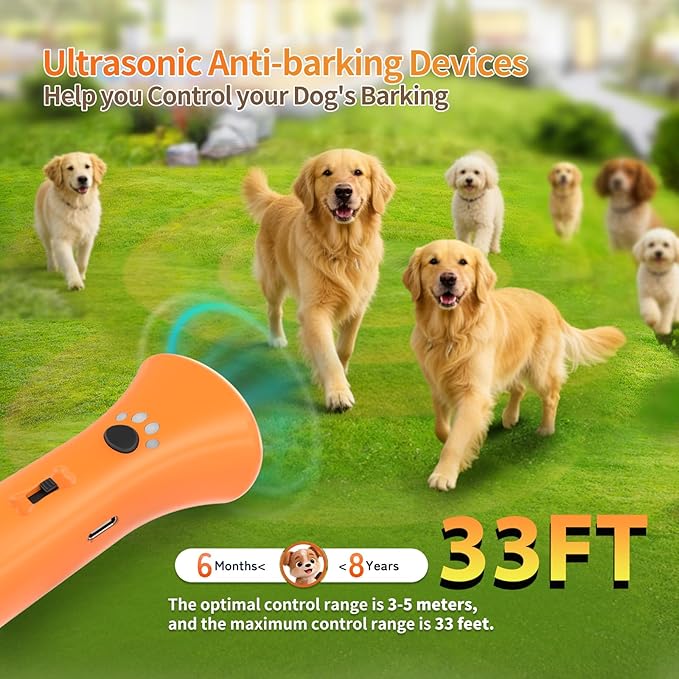 Dog Bark Deterrent Devices,Ultrasonic Anti Barking Device for Dogs, Portable Dog Training Device,Stopping Own or Neighbor's Dog Barking,Safe & Effective for Indoor & Outdoor Use(Orange)