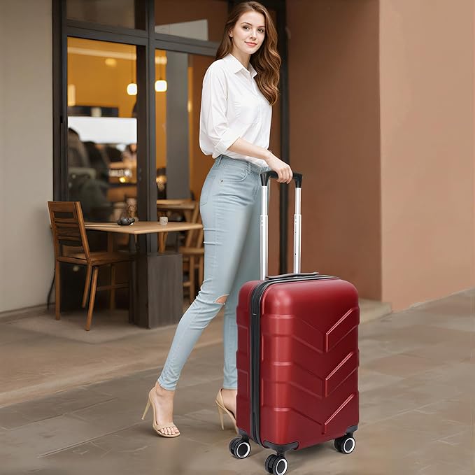 スピナーホイール付きスーツケースセット 3点セット TSAロック搭載 拡張可能 軽量 女性用旅行かばん バーガンディ