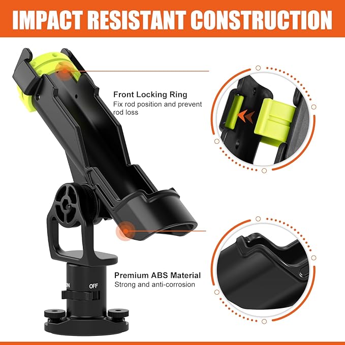Kayak Fishing Rod Holder, Fishing Boat Rod Holder for Track Mount / Deck Mount, Fishing Rod Holders for Boat, 360 Degree Adjustable Fishing Pole Holders