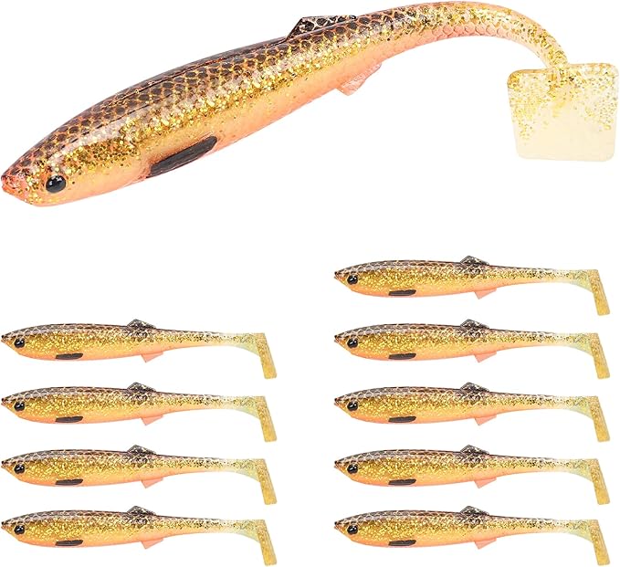 TRUSCEND Easy Catch Pre-Rigged Soft Lures, Unique Vibrating Swim Action and Trembly Sinking Move for More Bites, Amazing Soft Swimbait for Family Fishing, Fishing Lures for Bass Trout Crappie Walleye