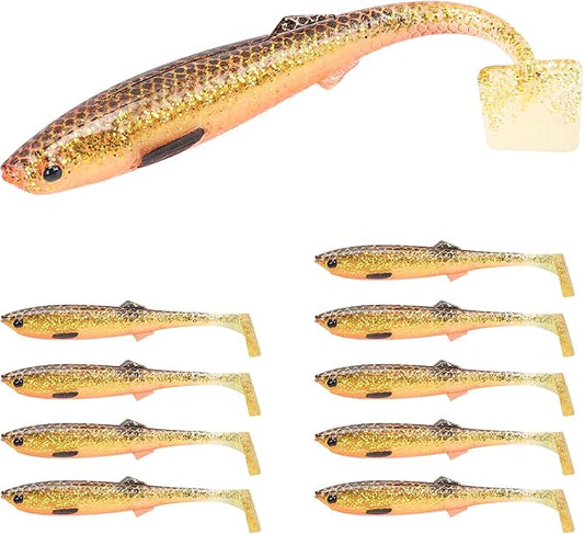 TRUSCEND Easy Catch Pre-Rigged Soft Lures, Unique Vibrating Swim Action and Trembly Sinking Move for More Bites, Amazing Soft Swimbait for Family Fishing, Fishing Lures for Bass Trout Crappie Walleye