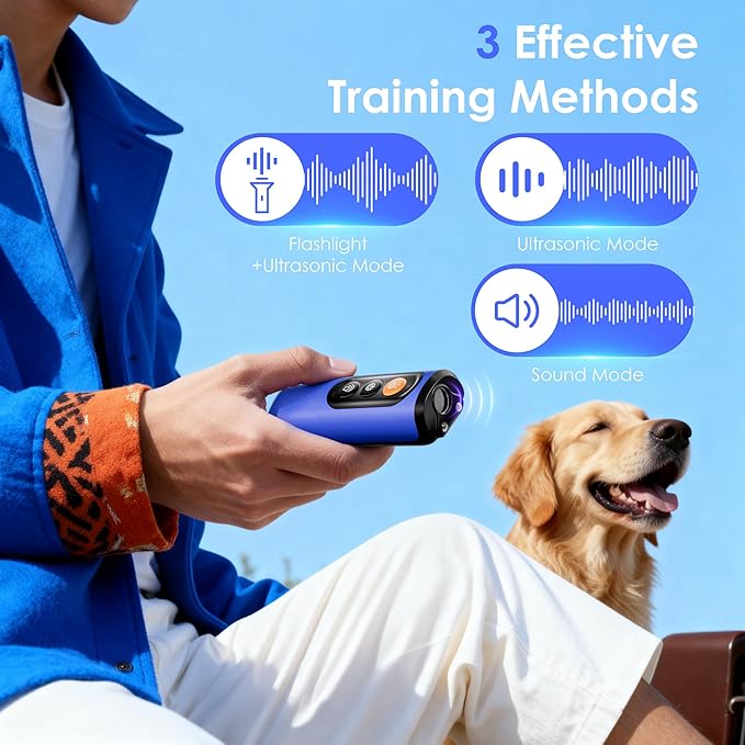 Dog Bark Deterrent Devices, Anti-Barking Device for Dogs 50-ft Range, Three Modes, Dog Barking Silencer Replaces Traditional bark Collars, Suitable for All Dogs, Indoors and Outdoors