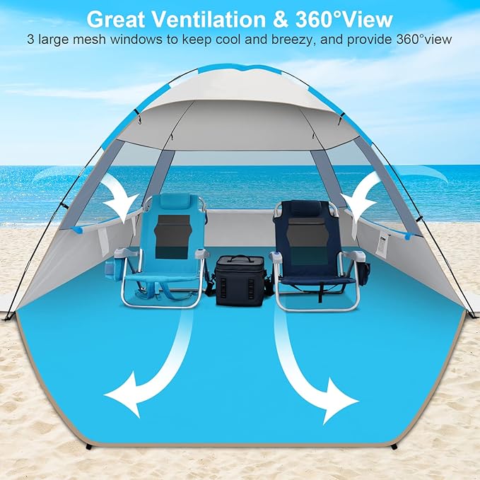 Gorich Beach Tent Sun Shelter for 3/4/6/8/10 Person with UPF 50＋ UV Protection, Lightweight & Easy Setup Beach Shade Canopy, Portable Beach Shade Tent Beach Cabana