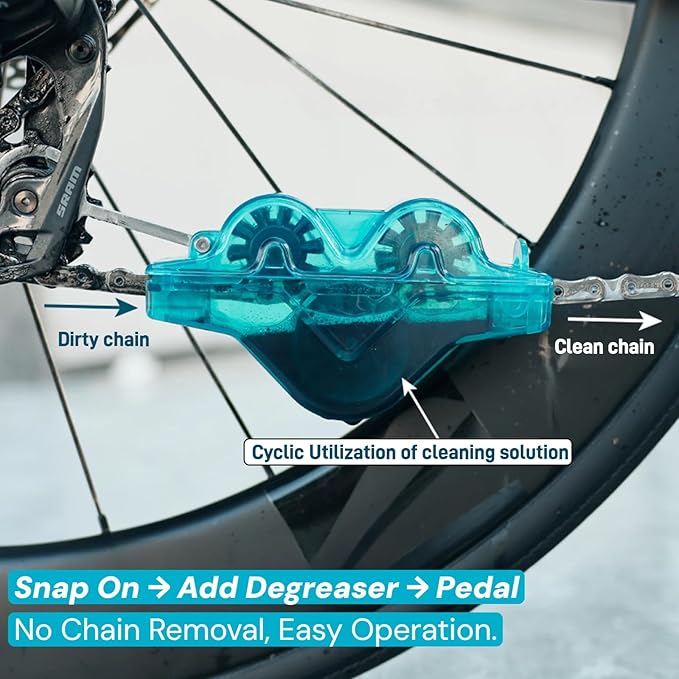 Upgraded Polycarbonate Bike Chain Cleaner Tool – Leak-Proof Chain Scrubber with 360° Automatic Brushes, No Chain Removal Drivetrain Maintenance Kit for MTB, Road & E-Bikes(Green)