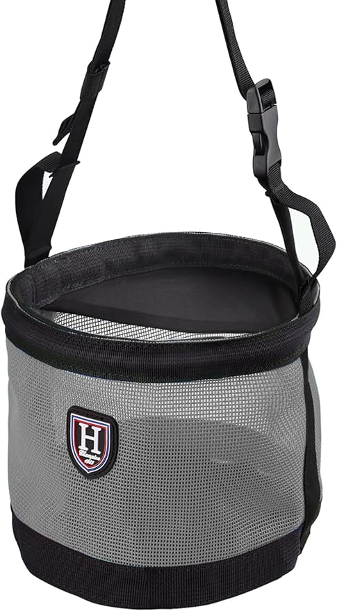 Harrison Howard Horse Muzzle Feed Bag Nylon Mesh Grain Feed Bag with Padded Neck Strap Adjustable Belt Dark Gray Medium