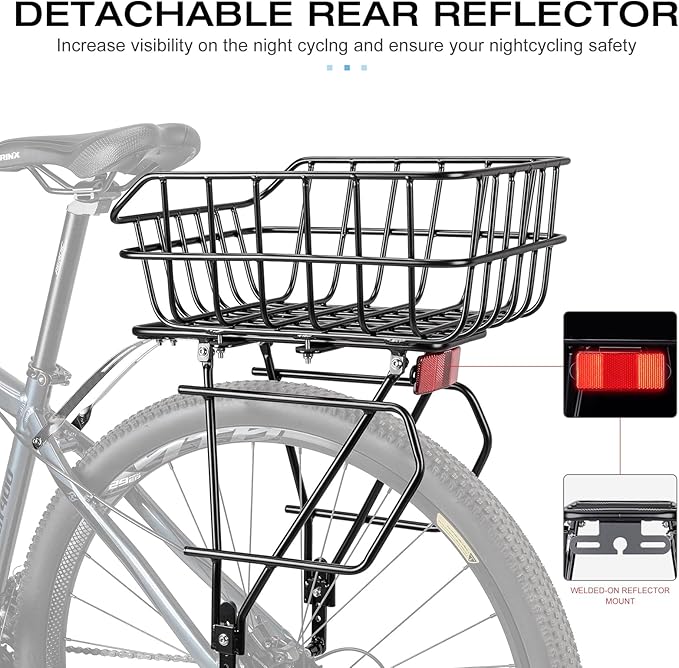 CXWXC Rear Bike Rack with Basket - Bike Cargo Rack for Disc Brake/Non-Disc Brake Mount - Bicycle Pannier Rack, Touring Carrier Rack fit 26”-29” and 700c