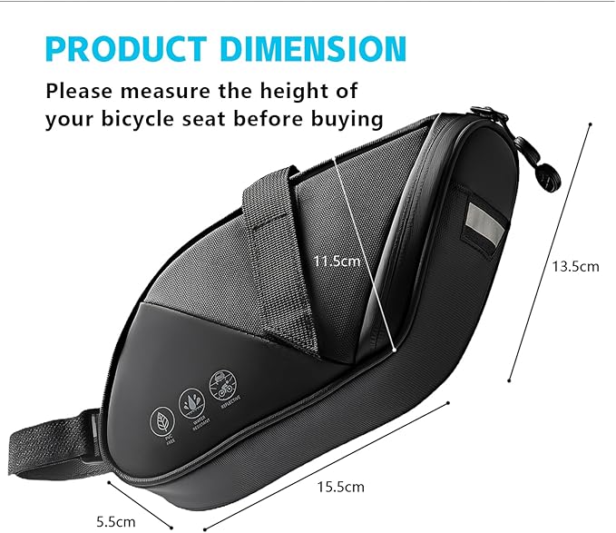Bike Saddle Bag - Waterproof Bike Bag Under Seat, Durable 900D Cycling Pouch with Reflective Area & Tail Light Loop, Fits Road, Mountain