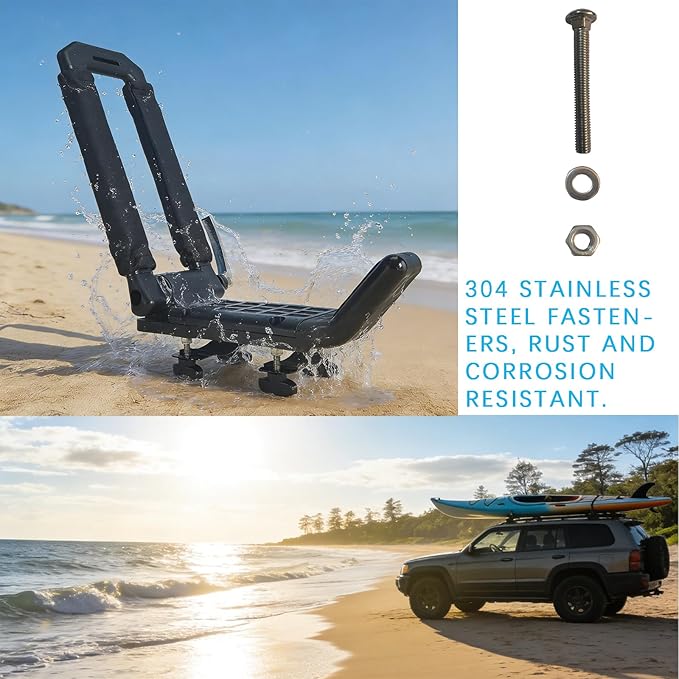 Folding Kayak Roof Rack - Low Profile When Folded, Universal Car SUV Truck Carrier, Elliptical Aluminum Alloy, Tool-Free Locking Hinge for Kayak, Canoe, SUP (Holds 100 lbs)