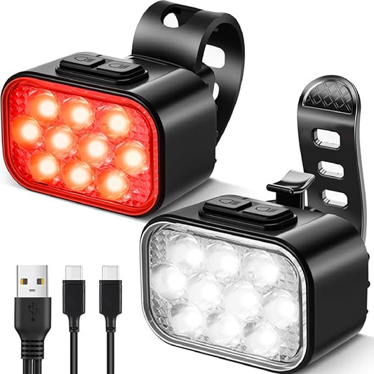 Victoper Bike Light, High Lumens Super Bright Bicycle Lite, 6+4 Modes USB Rechargeable Bike Headlight & Taillight Set, Waterproof Safety Bike Front & Rearlight for Road, Mountain, Night Riding