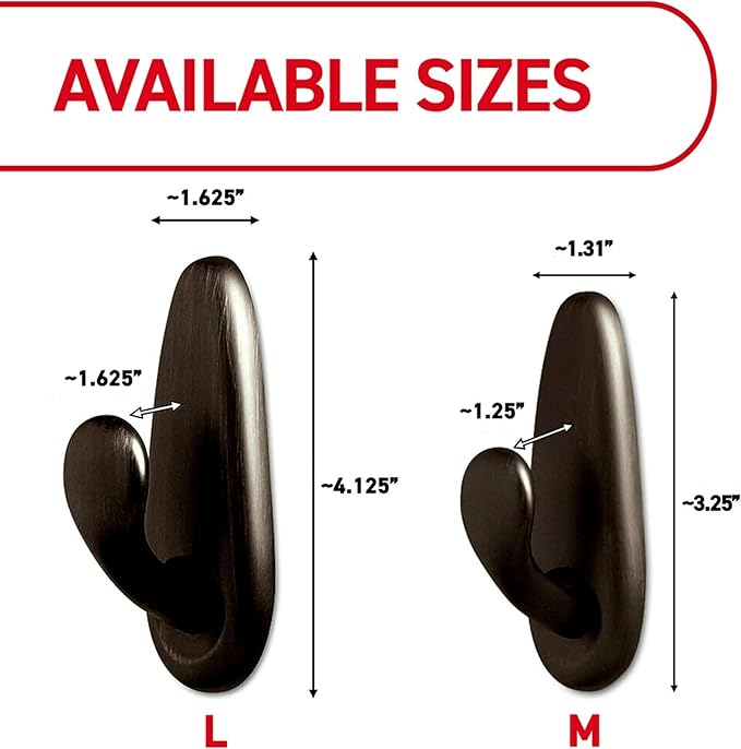 Command Medium Oil Rubbed Bronze Metal Hooks, 2 Hooks and 4 Strips, Damage-Free Wall Hook with Adhesive Strips, Forever Classic Hooks for Hanging Home Decor, Holds up to 3 lb