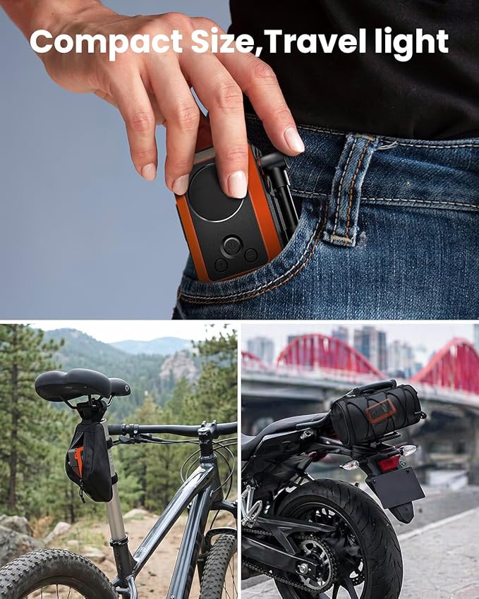 ETENWOLF Mini Bike Pump,20s Fast Inflate Bicycle Pump with Guage,150PSI Portable Electric Bike Air Pump with Presta and Schrader Valve for Mountain Bike,Road Bike,Motorcycle,Car,Sport Ball
