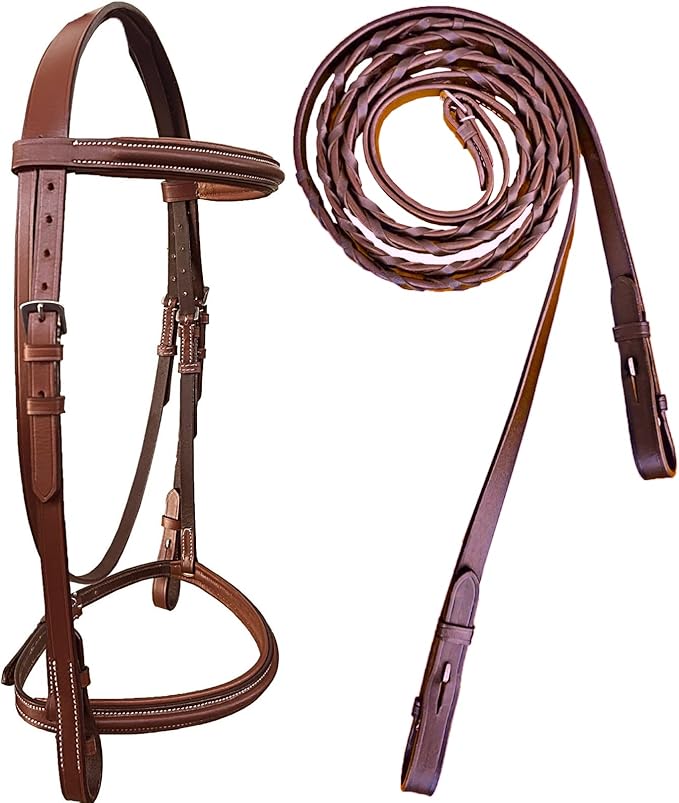 Majestic Ally Padded Raised English Bridle, Premium Leather, Matching Laced Reins