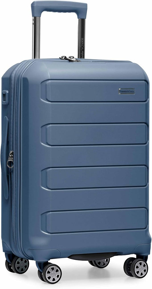 Traveler's Choice Pagosa Hardshell Expandable Luggage with Spinner Wheels, Slate Blue, 22-Inch Carry-on
