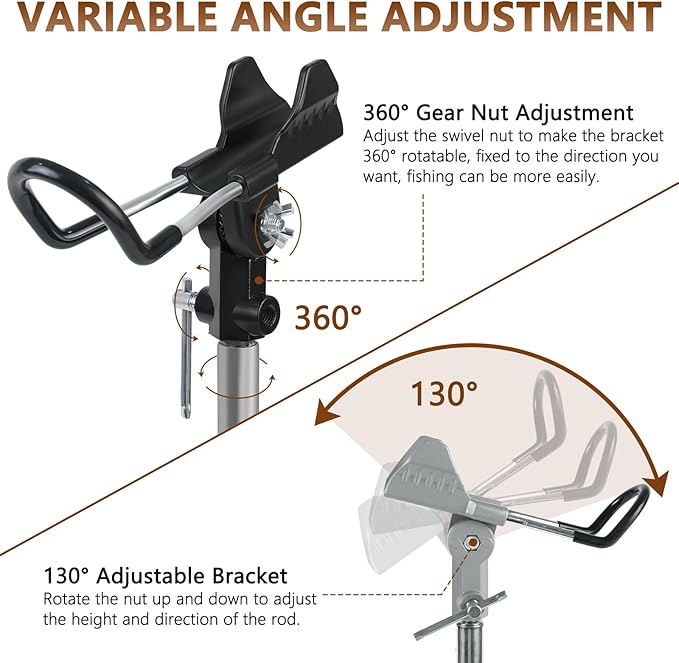 Stedan 2 Pack Fishing Rod Holders, Ground Fishing Rod Pole Brackets, 360 ° Adjustable & Detachable Easy to Carry Folding Fishing Equipment on Lakes, Rivers