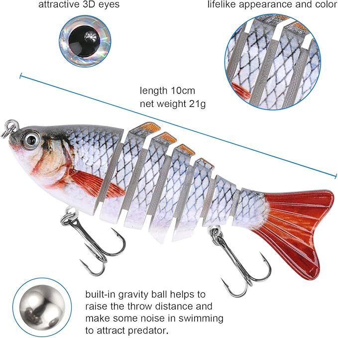 Lifelike Fishing Lures for Bass, Trout, Walleye, Predator Fish - Realistic Multi Jointed Fish Popper Swimbaits - Spinnerbaits Lure Fishing Tackle Kits - Freshwater and Saltwater Crankbaits - 3 Pack