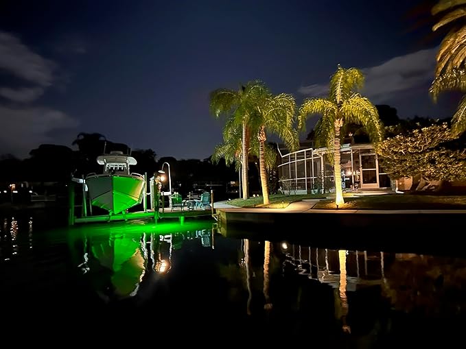 Saltwater Approved Barnacle Burner Underwater Fish Light, 250 Watt Extreme Brilliant Green 21,000 Lumens Single Dock Light 50' Marine Grade Lamp Cable, Automatic Dusk to Dawn, Easy Self Installation.