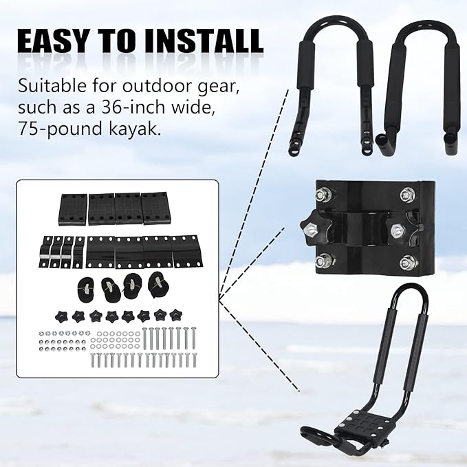 HECASA Universal J-Bar Rack Kayak Roof Rack Top Mount Crossbar Carrier Canoe SUP Surfboard Ski Board Top Mount Crossbar Car SUV Truck 2 Pair