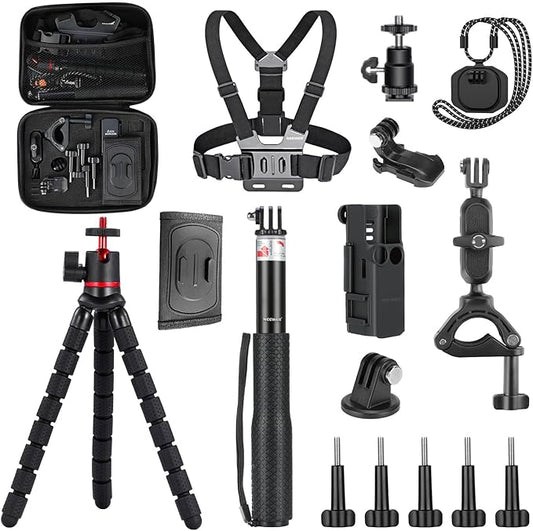 NEEWER Basics 16 in 1 Accessories Kit Compatible with DJI OSMO Pocket 3, Mini Tripod Selfie Stick Chest Strap Magnetic Neck Mount Extension Adapter Mountaineering Cycling Dual Cam Vlog, GP-52