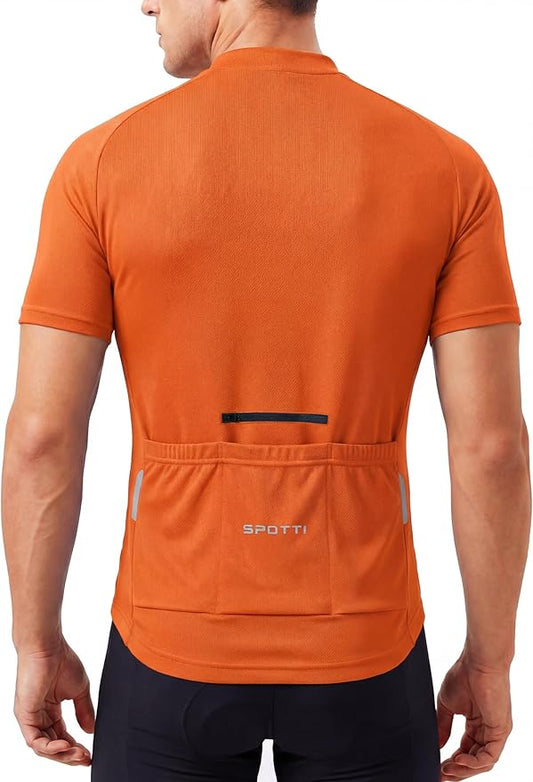 Spotti Men's Cycling Bike Jersey Short Sleeve with 3 Rear Pockets- Moisture Wicking, Breathable, Quick Dry Biking Shirt