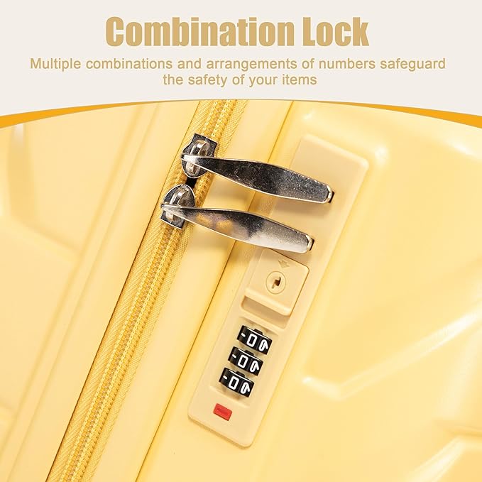 20 Inch ABS Hard Shell Travel Checked Luggage With Combination Lock, Yellow