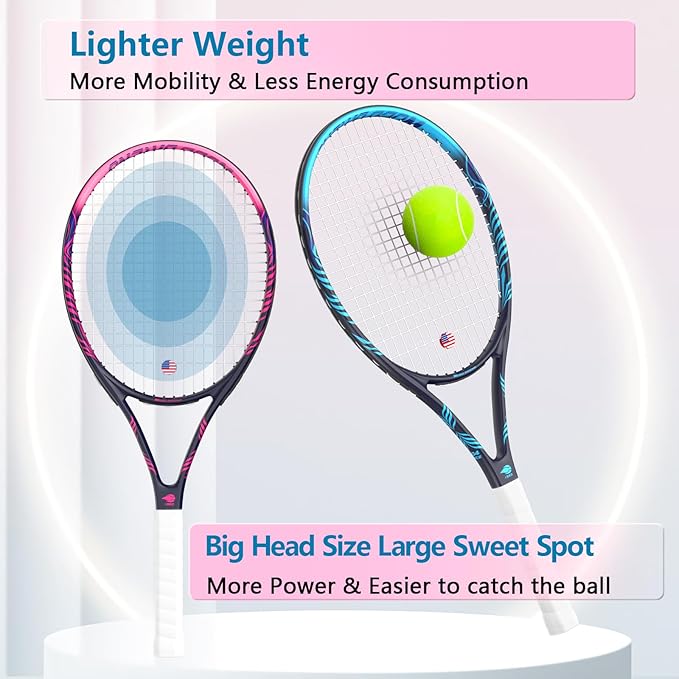Adult 2 Player Tennis Racket Perfect for Beginner and Professional Players, 27” Speed Tennis Racquet Include Tennis Balls, Overgrips, Tennis Bag, Vibration Dampe, Cover