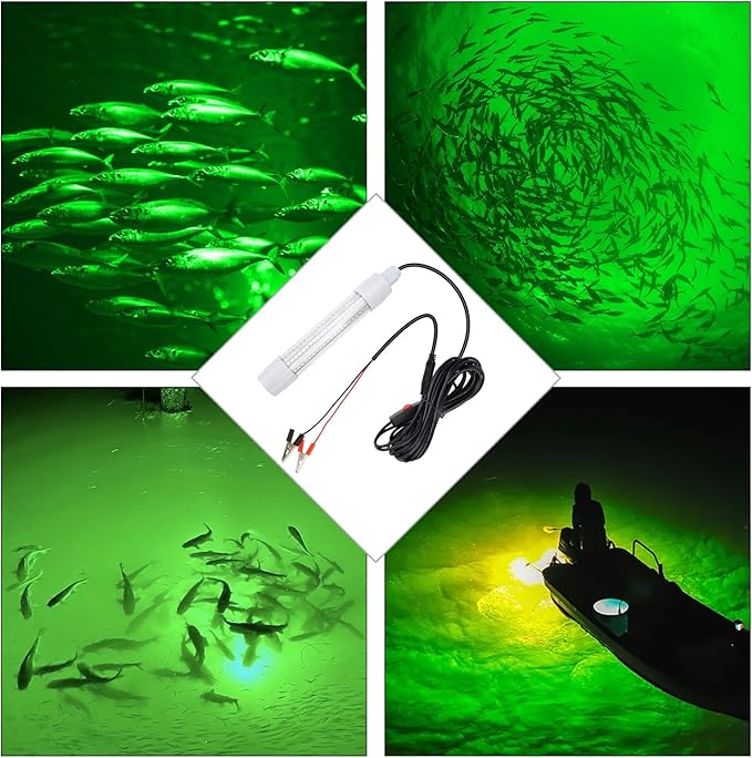 Linkstyle 126 LED Underwater Submersible Fishing Light with 5M Cord, 13W DC 12V 1000ML LED Fish Finder Light Attractants Lamp + Battery Clamps for Ice Fishing Boat, IP68