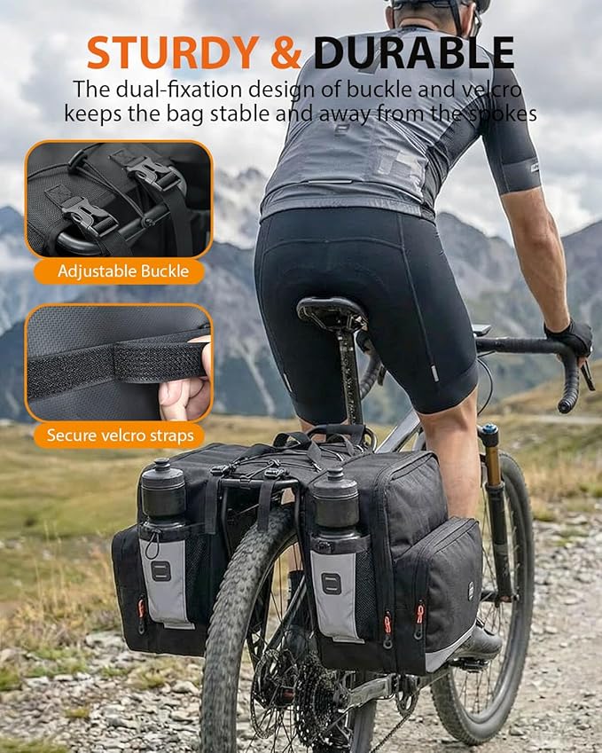 NDakter Bike Panniers, 30L Waterproof Panniers Bike Bags for Rear Rack, Expandable Double Bicycle Trunk Saddle Bag with Reflective Strips,E-bike Accessories for Commute and Mountain Cycling Travel