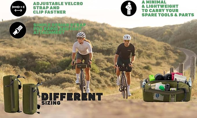 Lumiere & Co. Bike Handlebar Bag - Durable, Multiple Size and Color Options - Dual Elastic Straps, Clips & Hook-and-Loop for Customizable Fit (Green, Medium)