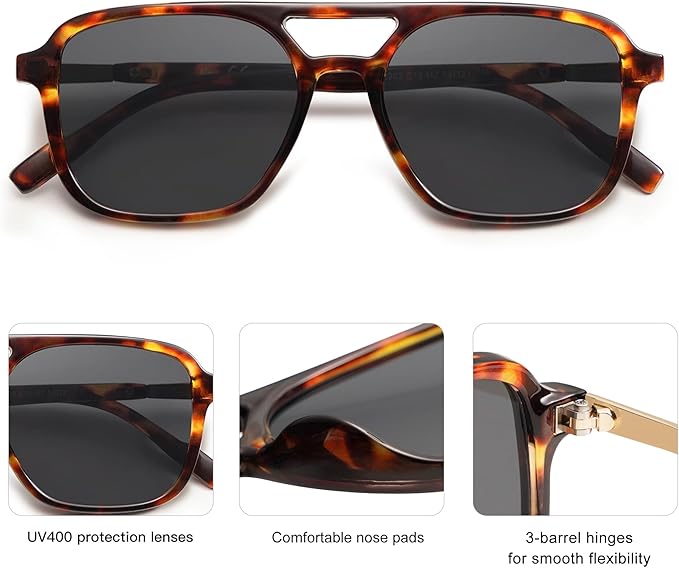 SOJOS Retro Aviator Sunglasses for Women Men,Trendy Rectangle Womens Mens Shades Sun Glasses SJ2202